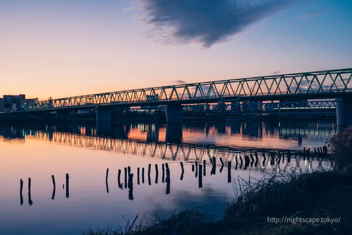 Evening sky and Kinegawa Bridge at dusk