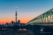 Illuminated Tokyo Skytree and Kinegawa Bridge