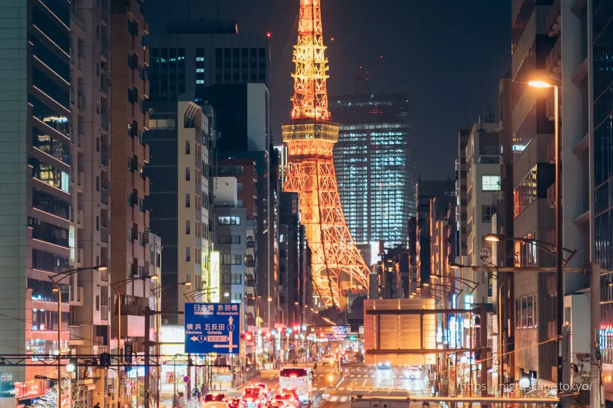 從札之辻橋人行天橋看到的東京鐵塔