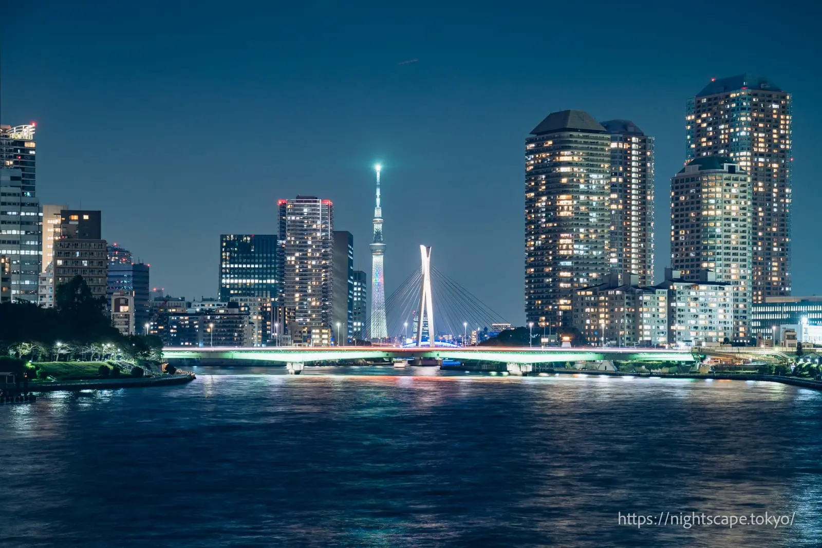 Illuminated Tsukuda Bridge and Tokyo Skytree