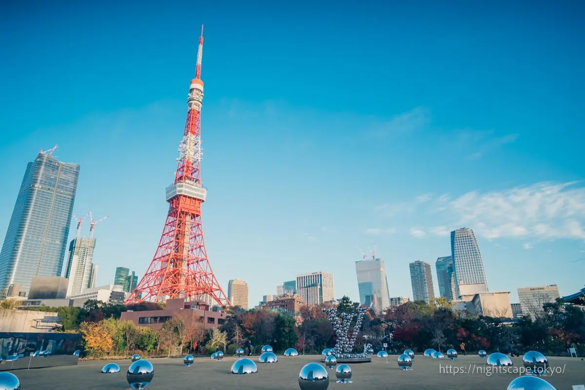 プリンスパークタワー東京から眺める東京タワー（朝）