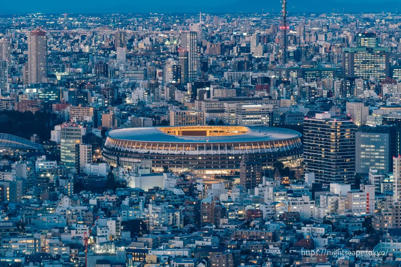 National Stadium and Shinjuku cityscape