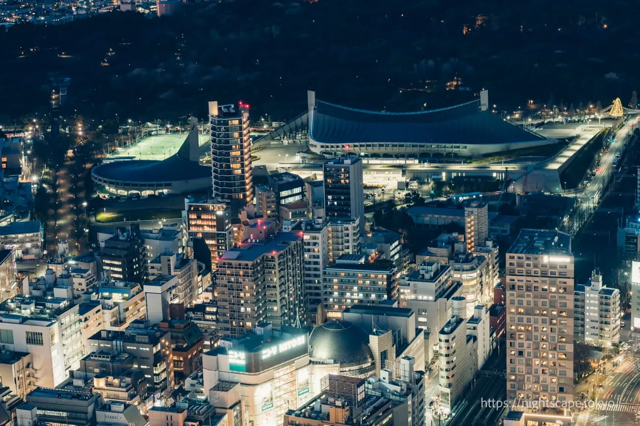 Night view around National Yoyogi Stadium and Yoyogi Park
