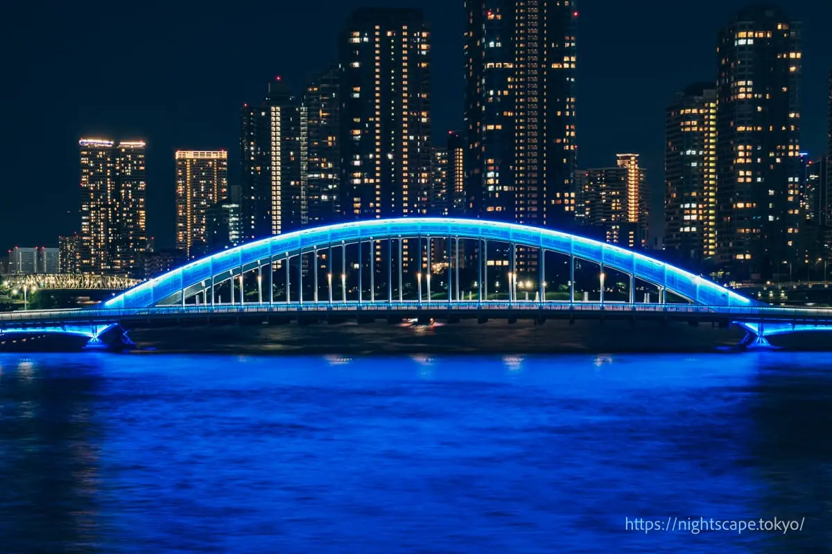 Eitai Bridge glowing in blue