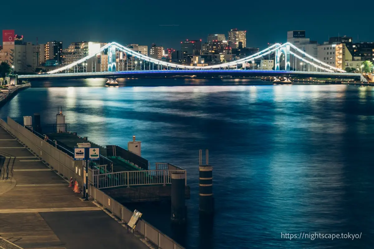 Illuminated Kiyosu Bridge viewed from Sumidagawa Bridge