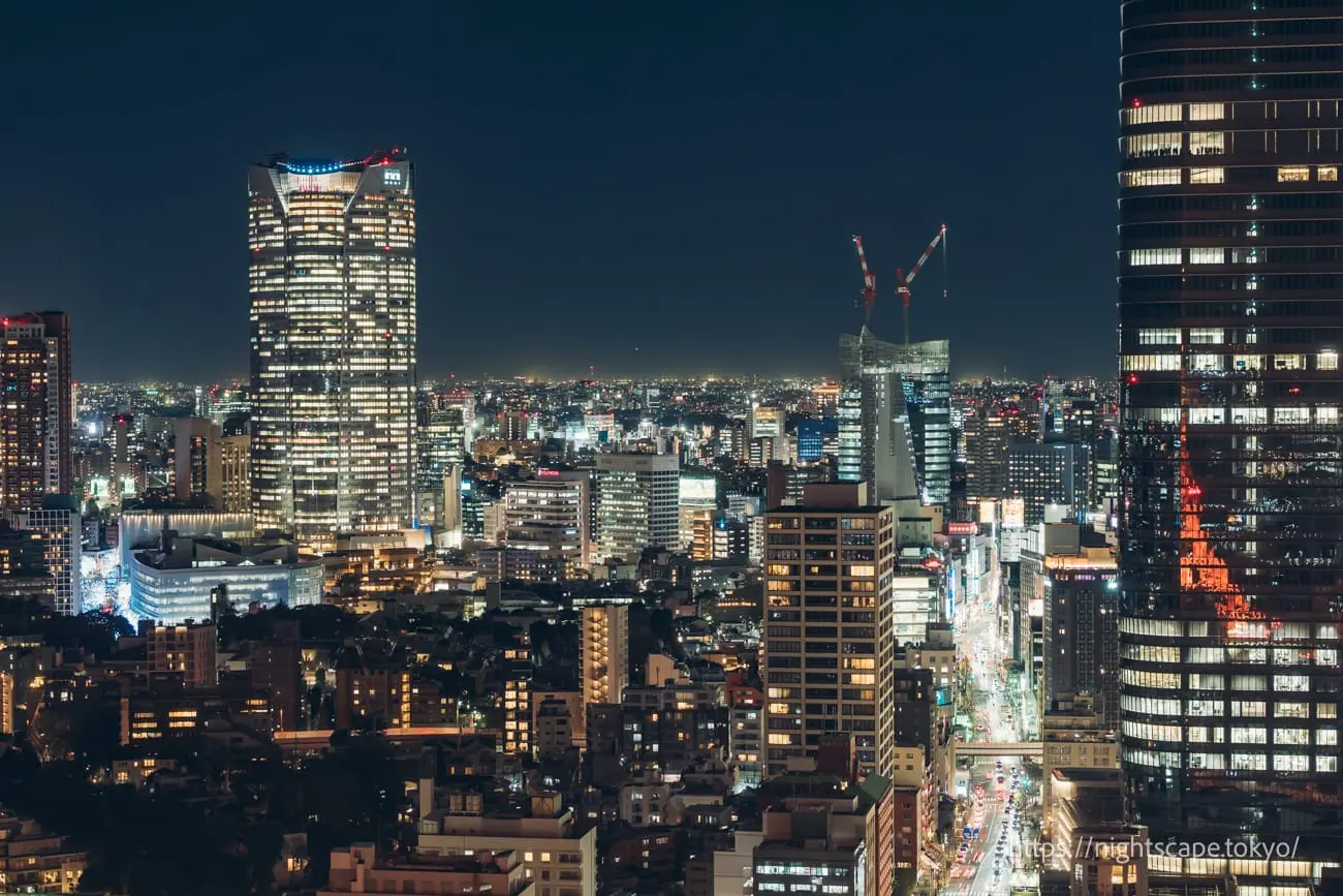 Roppongi Hills and Gaien-Higashi Street night scene