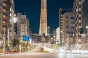 Base of Tokyo Skytree and pedestrian bridge