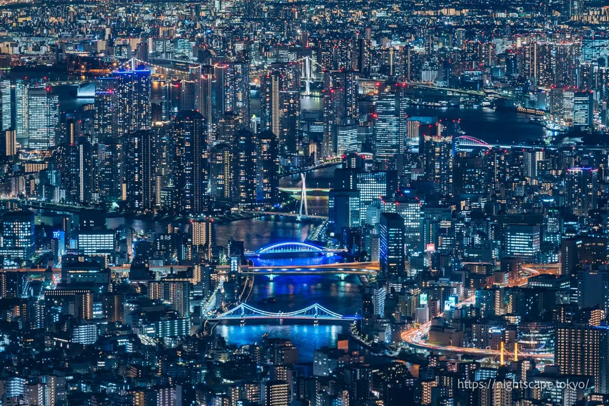 Illuminated Eitai Bridge and Kiyosu Bridge