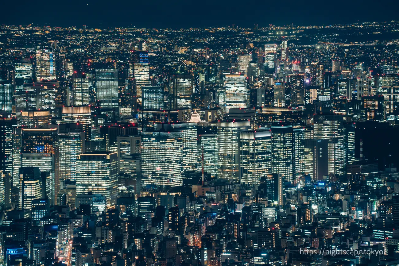 Illuminated National Diet Building and Kasumigaseki district
