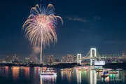 Fireworks launching over Odaiba Seaside Park