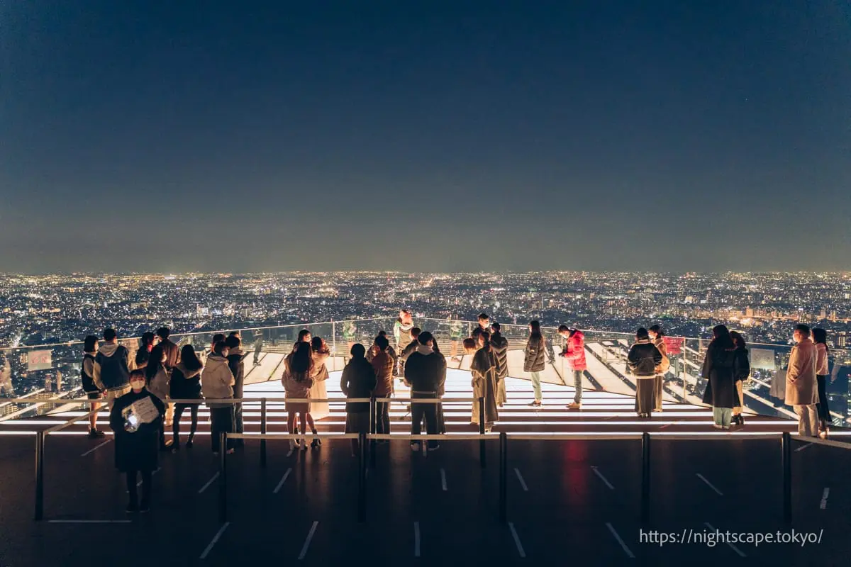 Atmosphere of Shibuya Sky 47th floor rooftop observation deck