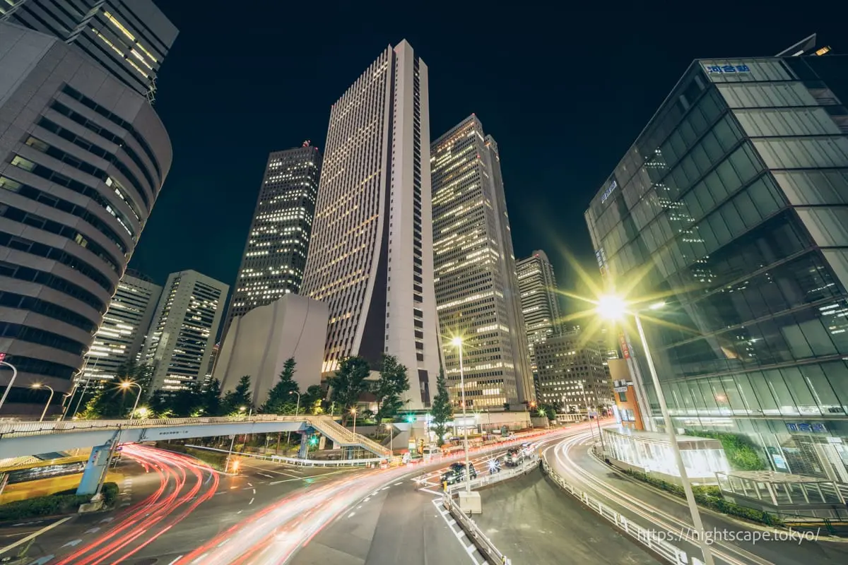 Night view of Shinjuku office district from Shintoshin Pedestrian Bridge