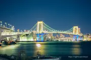 Rainbow Bridge illuminated in rainbow colors