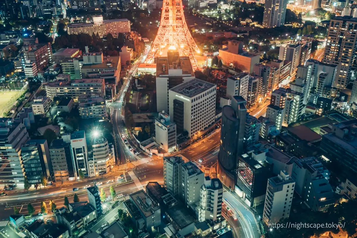 赤羽橋交差点の周辺の夜景