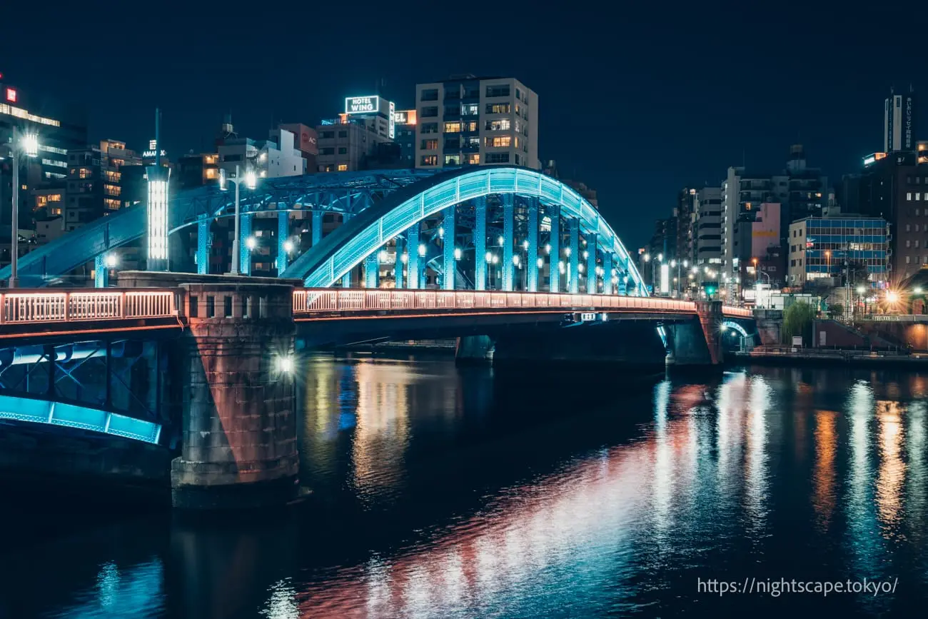 Komagata Bridge glowing blue