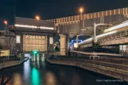 Illuminated Genmori River Water Gate