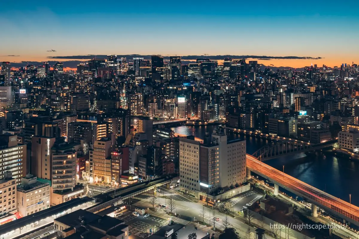 Night view from APA Hotel Ryogoku Eki Tower guest room (south side)