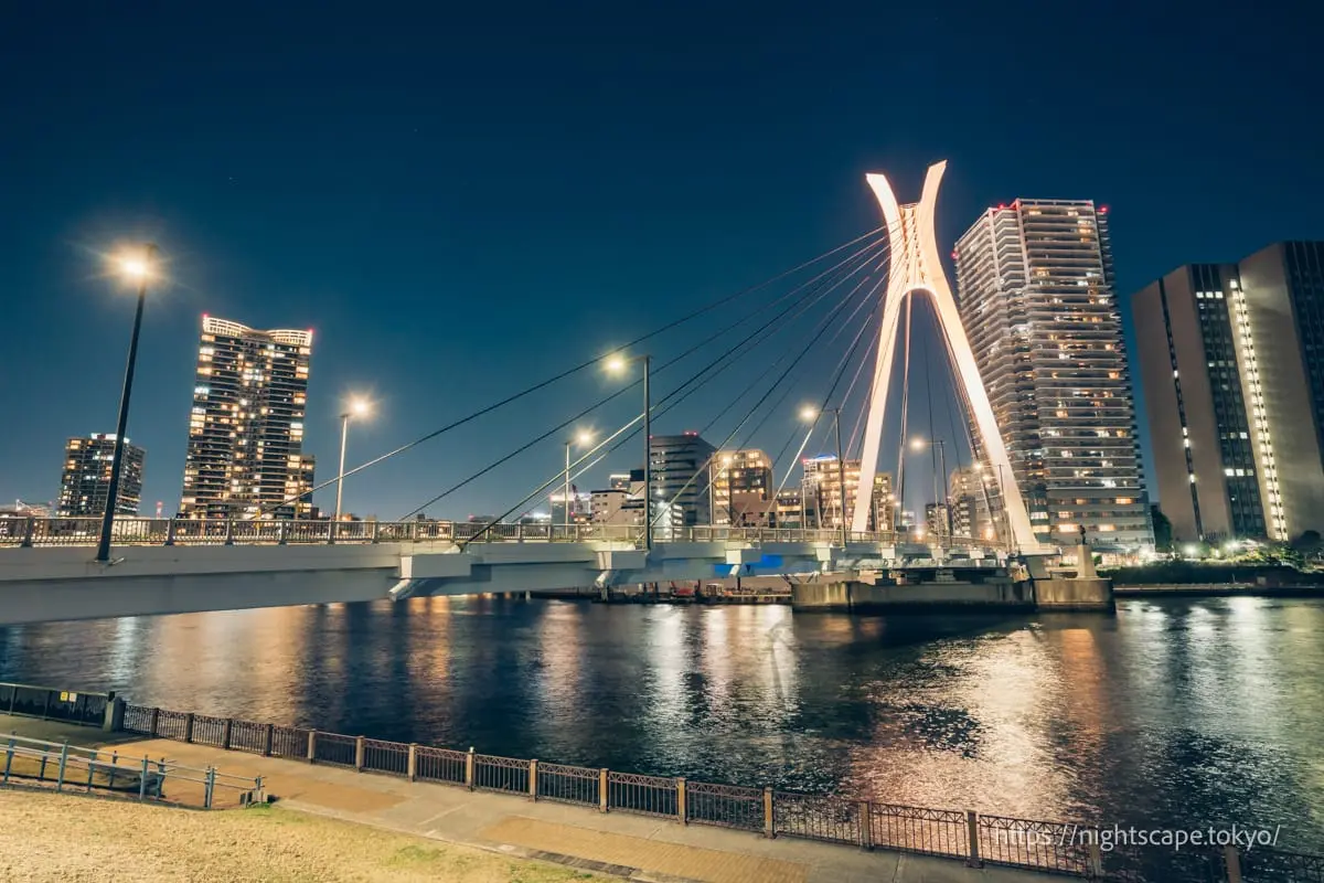 ライトアップされる中央大橋