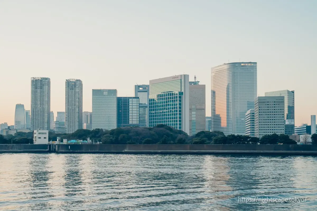 Hamarikyu Gardens and Shiodome skyscrapers