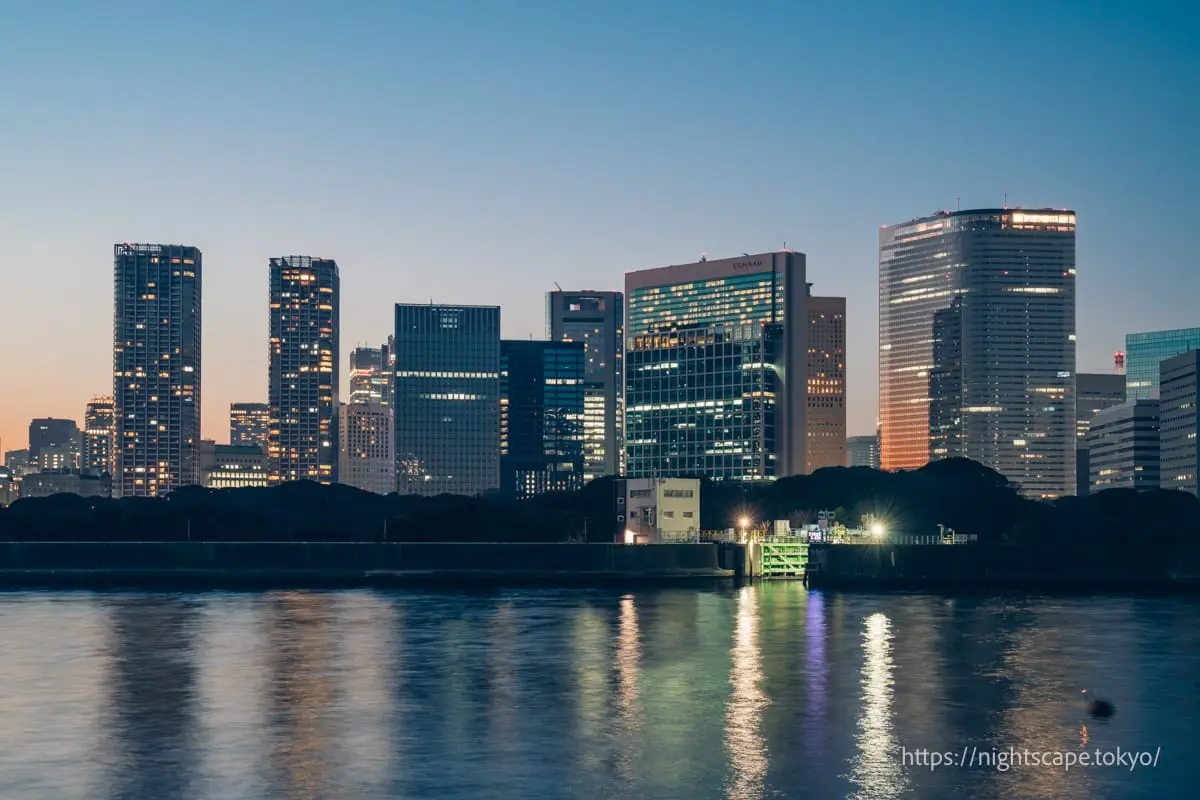 Night view of buildings in Shiodome area