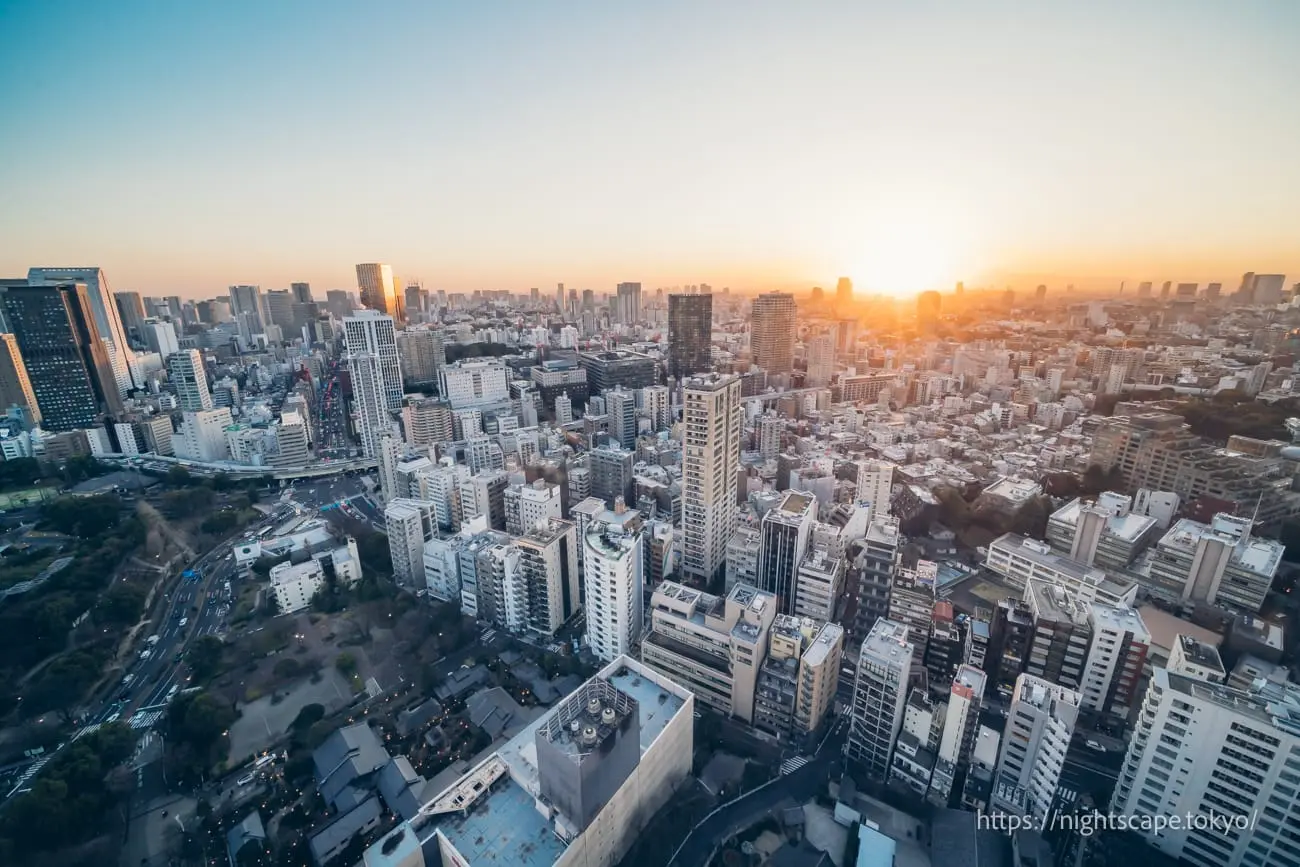 Sunset view from Tokyo Tower Observatory Main Deck
