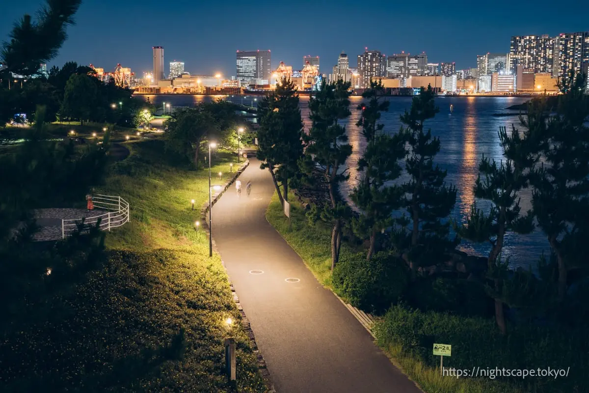 夜のお台場海浜公園の雰囲気