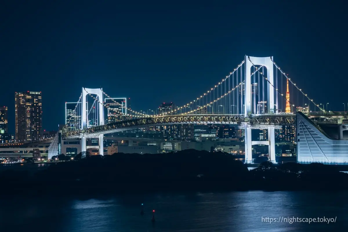 라이트업된 레인보우 브리지와 도쿄타워