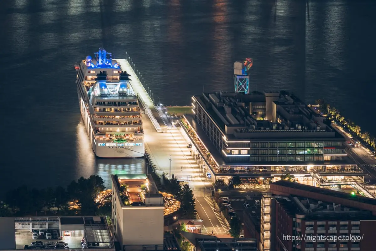 Luxury cruise ship docked at Yokohama Hammerhead
