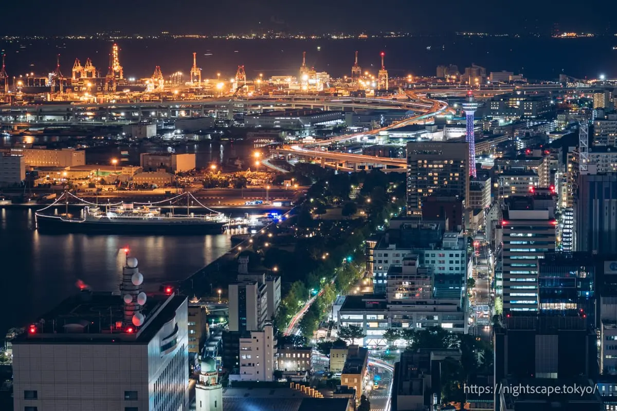 Night view of Yamashita Park and Yokohama Marine Tower area